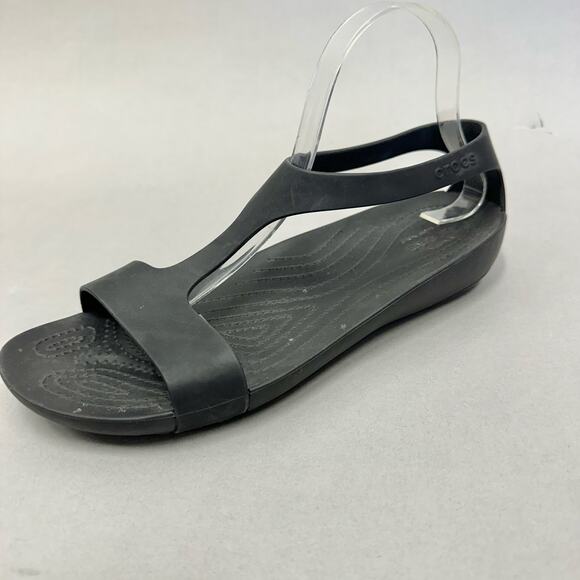 Crocs Serena t-strap rubber sandal in black women's size 10 - Picture 1 of 13